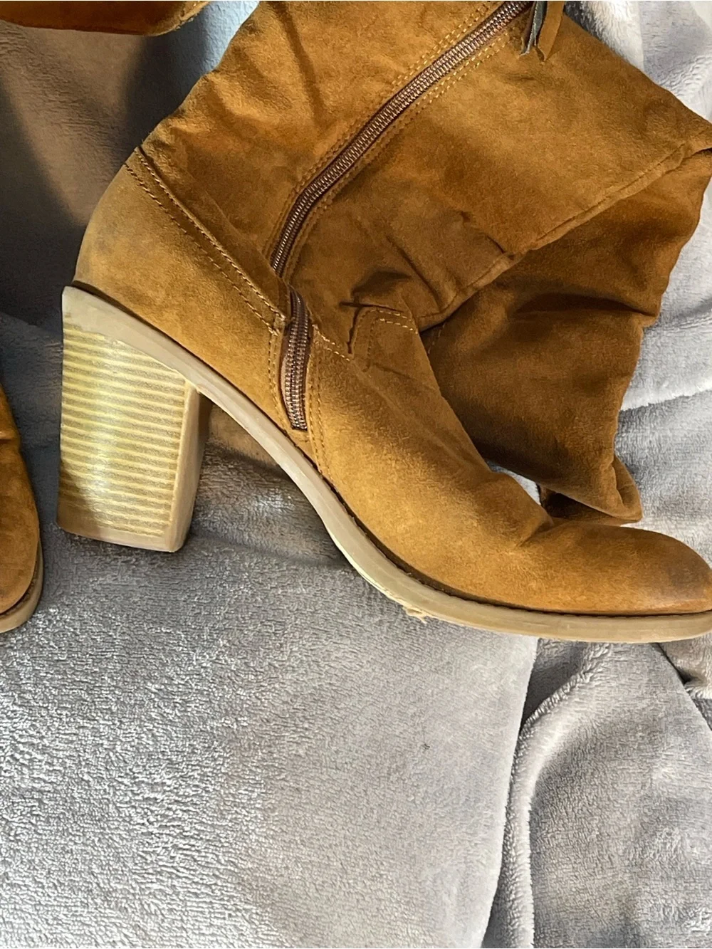 Suede Tan Over-Knee Boots - Classic Block Heel